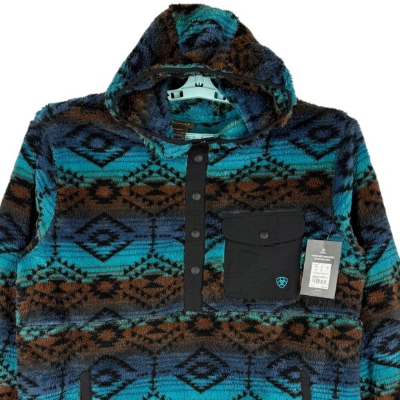 Ariat Men's Pullover Enamel Blue Serape Polar Bear Fleece Hood Size Large NWT - Picture 5 of 11